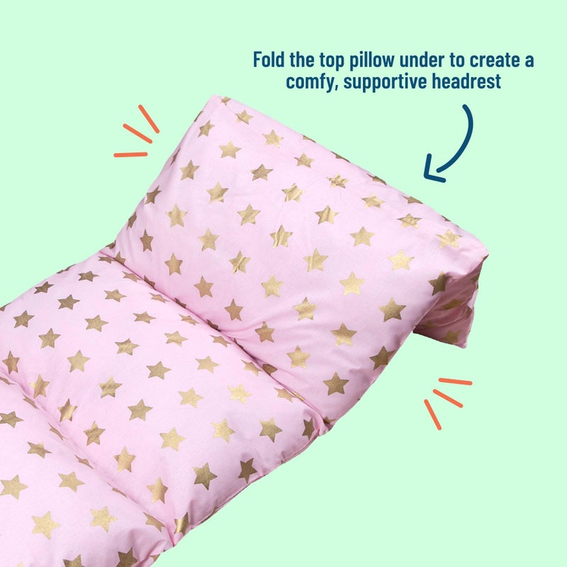 Wildkin Kids Floor Lounger â€“ Pillow Lounger, Travel-Friendly, Ideal for Sleepovers, Fits Standard Pillows - Pink and Gold Stars - Image 5